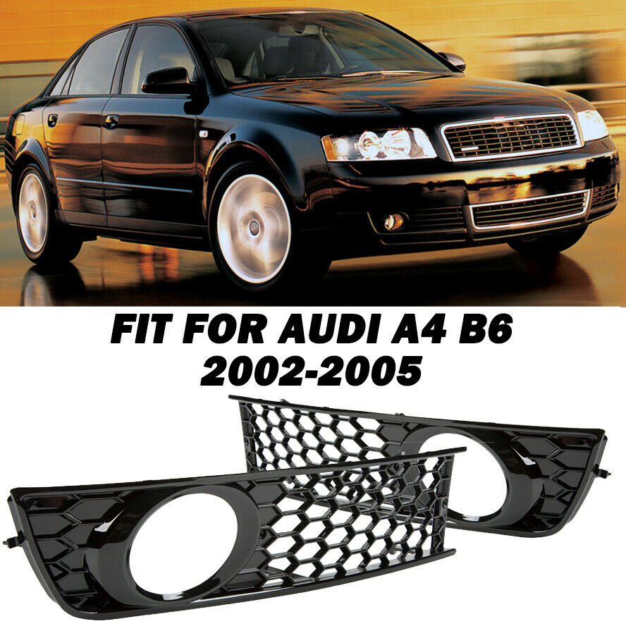 Pair Front Bumper Fog Light Grille Lower Cover Fit For Audi A4 B6 2002-2005