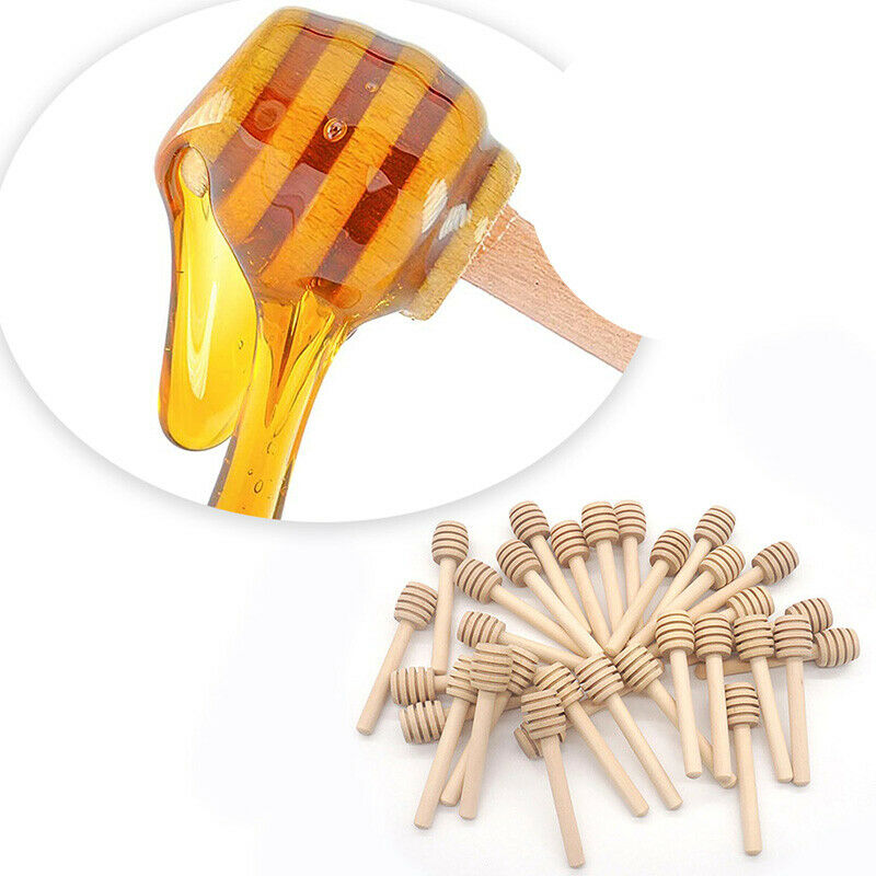 5Pcs Honey Wooden Dipper Drizzler Stir Long Handle Coffee Tea Stirring Rod Stick