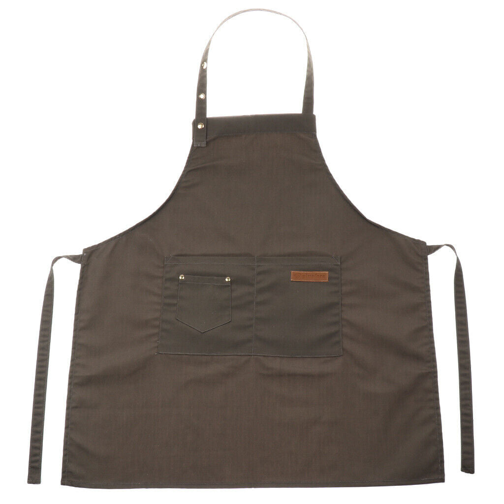 Cotton Bib Apron With Pockets Stylish Cooking Aprons For Women Men Gray