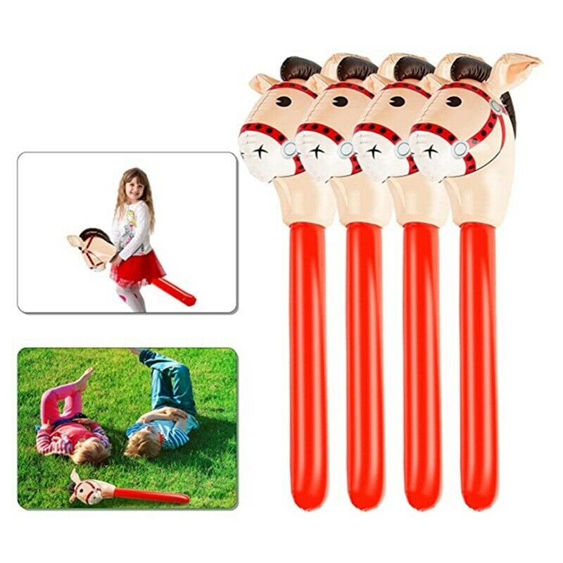 3 PCS Inflatable Horse Heads Cowgirl Stick PVC Balloon Outdoor Educational TF1J3