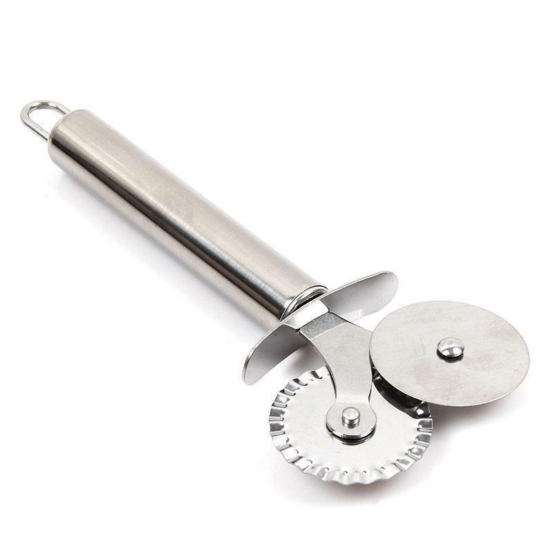 Stainless Steel Wheel Cutter Flat&Fluted Wheel Pizza Pastry Pasta Dough Cutter S