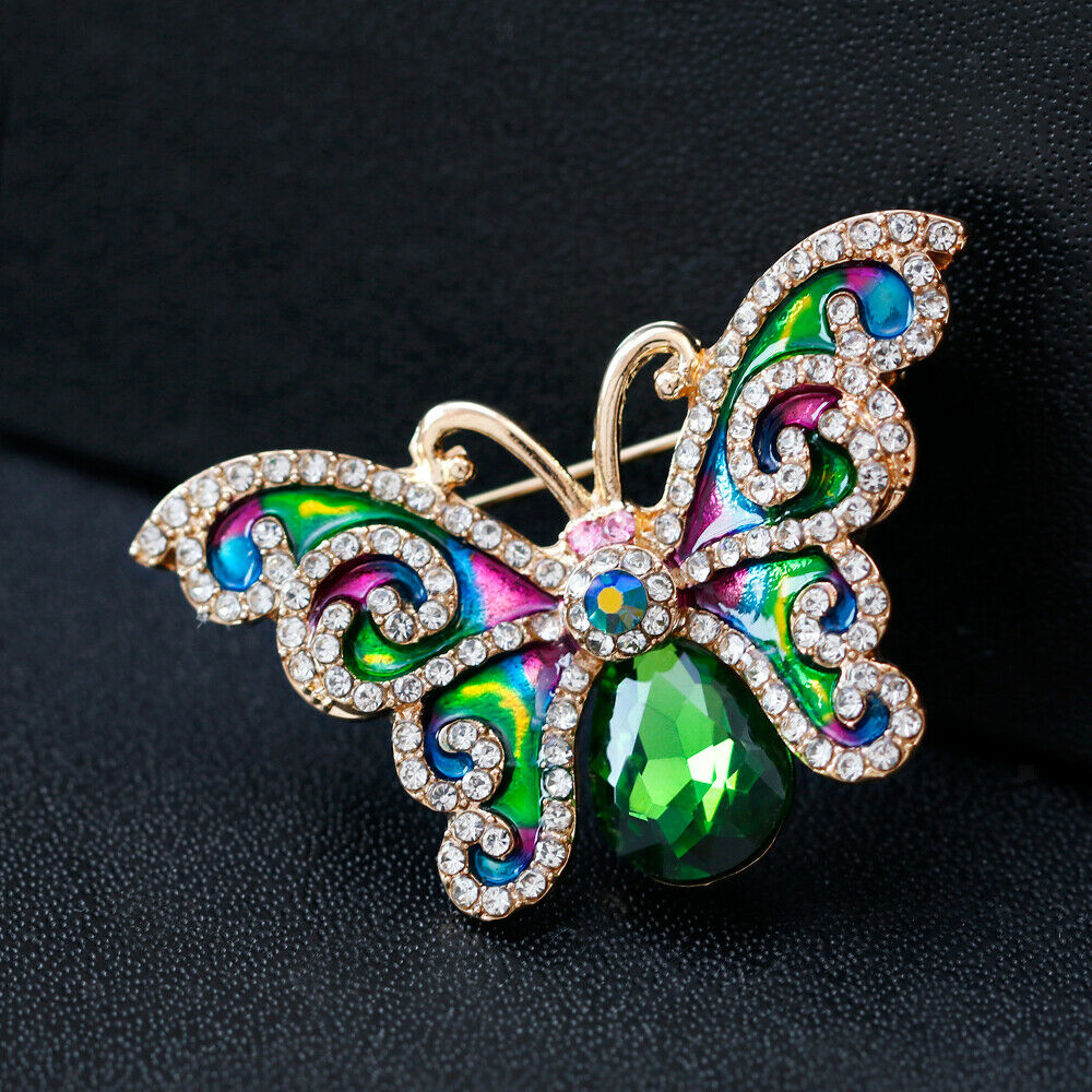 Fancy Rhinestone Butterfly Collar Pin Brooch Jewelry Dress Hat Badge