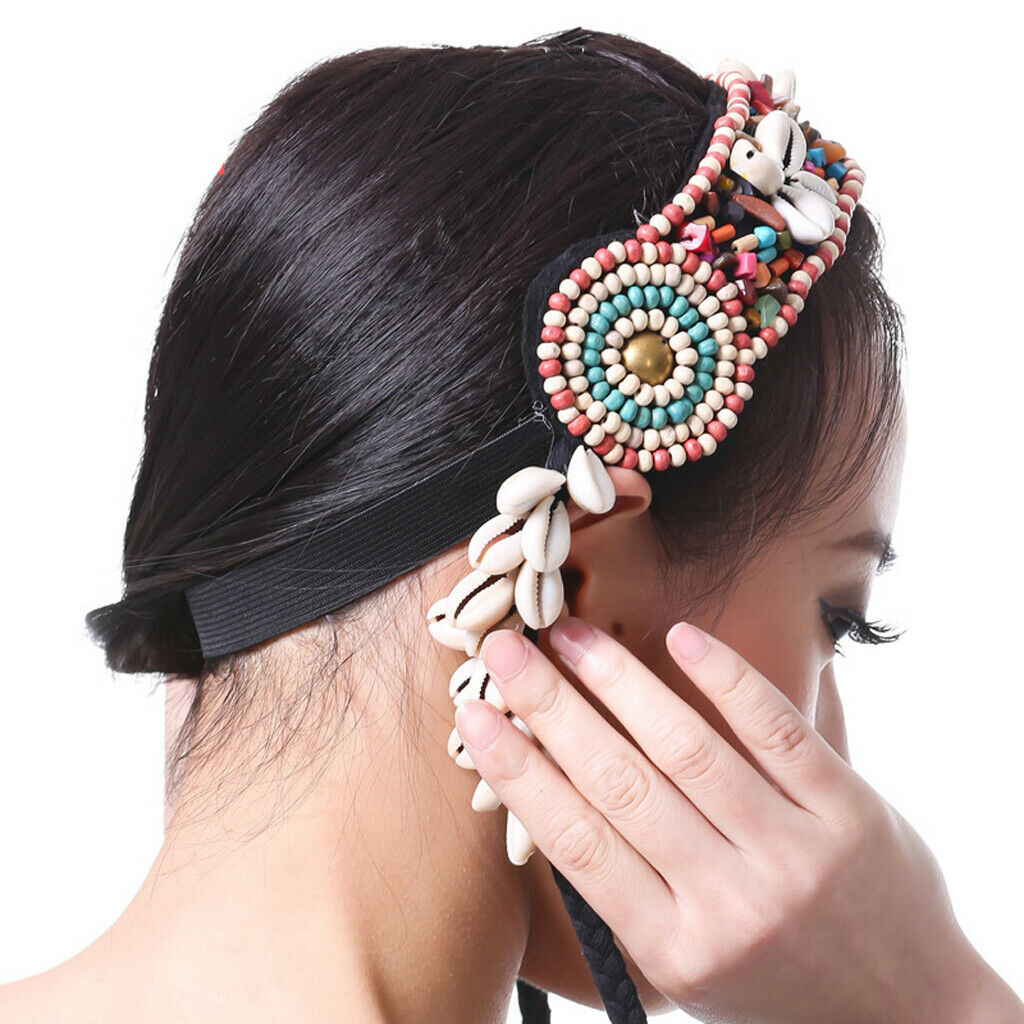 Braided Hippie Belly Dance Headband Shells Bohemian Hair Rope Headpiece Beaded