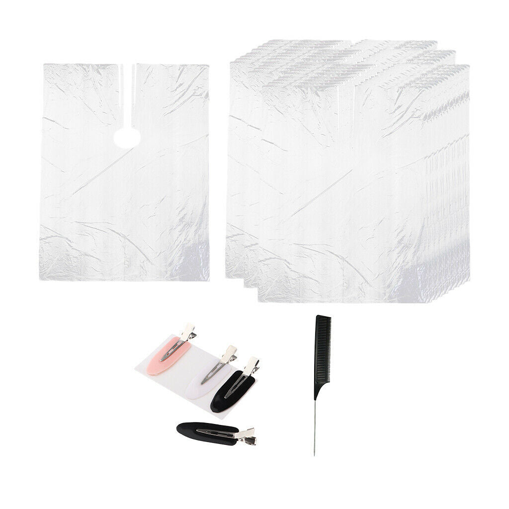 150Pcs Disposable Hair Cutting Cape Clear Gowns Apron w/ Hair Clips and Comb