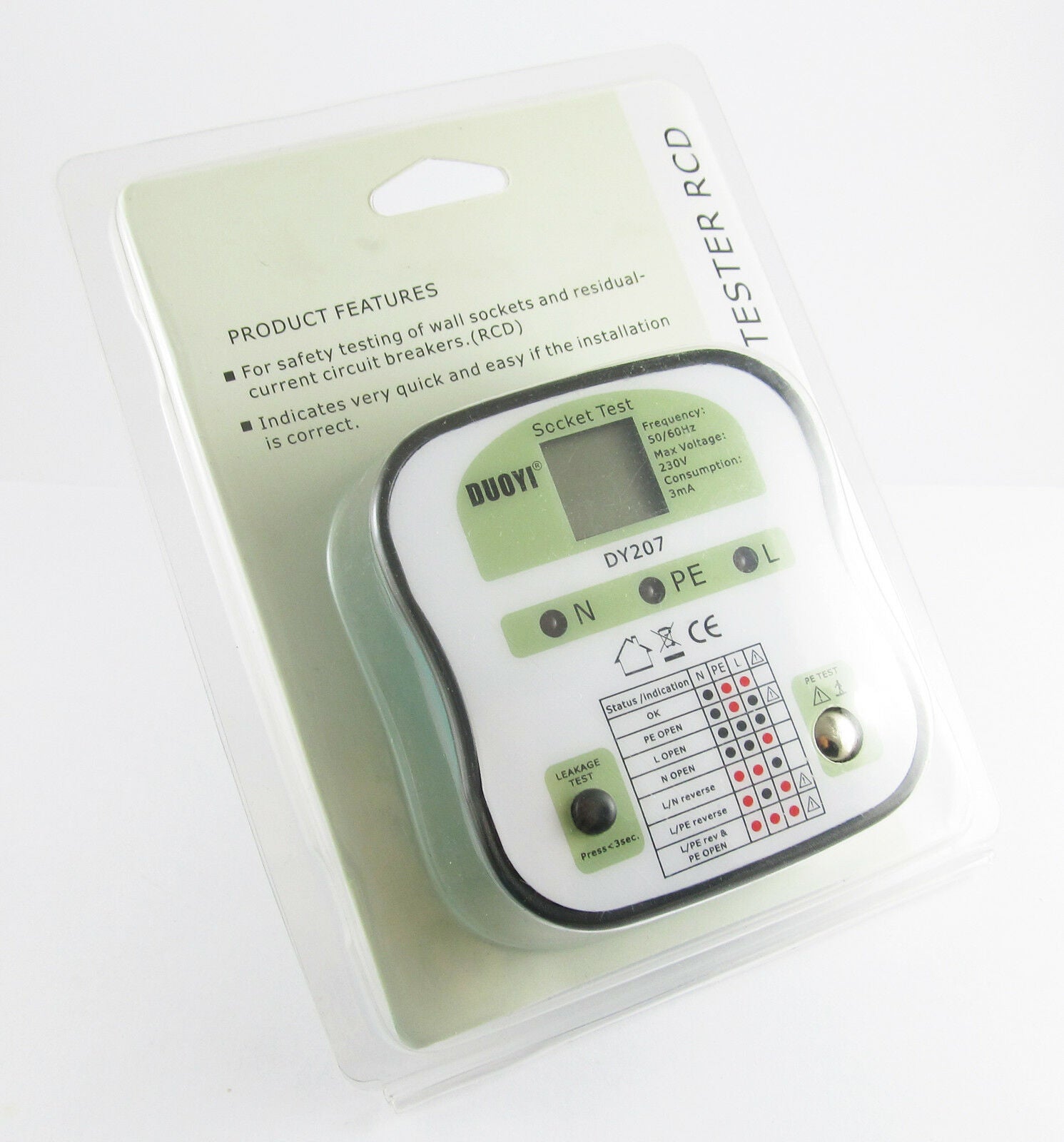 1pc NEW DUOYI DY207 Electrical Socket Tester RCD Plug ( UK ) Europe Version