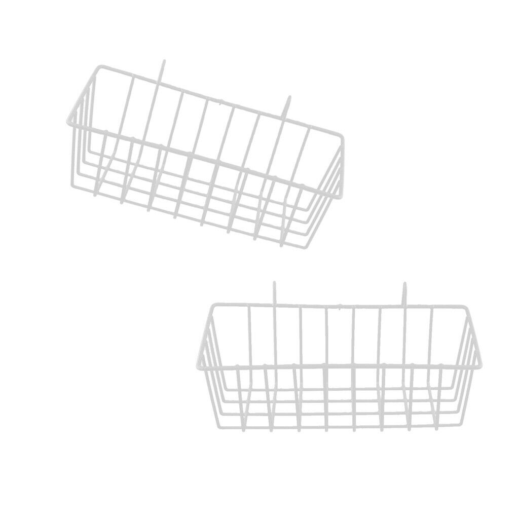 Blesiya 2xWhite Grid Basket Wall Basket with Hanging Hook Wire Storage Rack