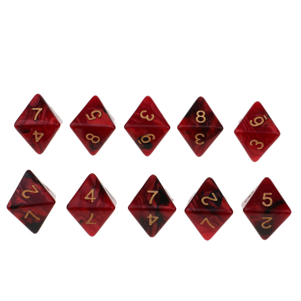 10pcs Multi-sided Dice Polyhedron Dice D8 for D&D TRPG Table Game Black+Red