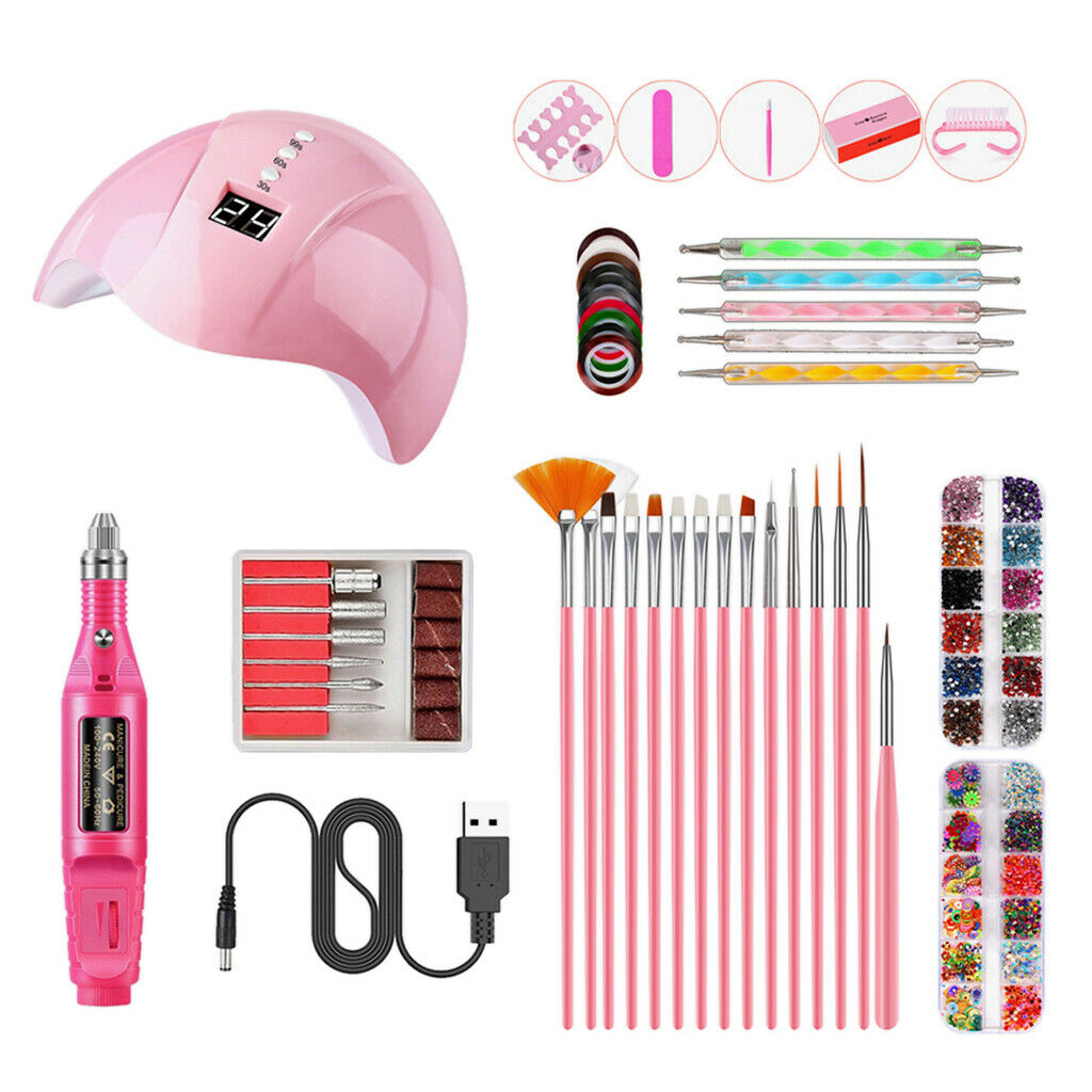 12 Pack Nail Dryer Light Polisher Crystals Brushes Nail File Striping Tapes