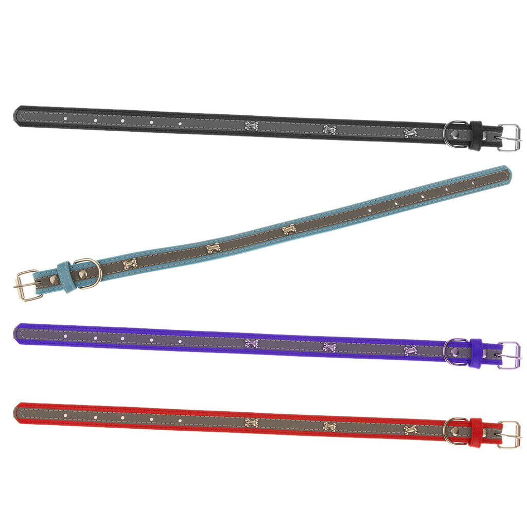 Pet Puppy PU Leather Belt Bone Reflective Safety Buckle Dog Collar-Purple