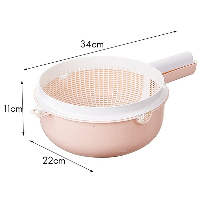 Plastic Handles Rice Wash Basket Double-Layer Drain Basket Kitchen Fruit VegS8Q3