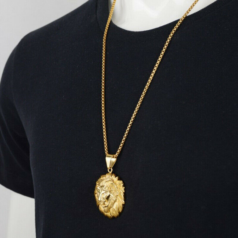 Hair Lion Head Pendant Necklace for Men Fashion Sliding Animal Hanging Neckl Ad