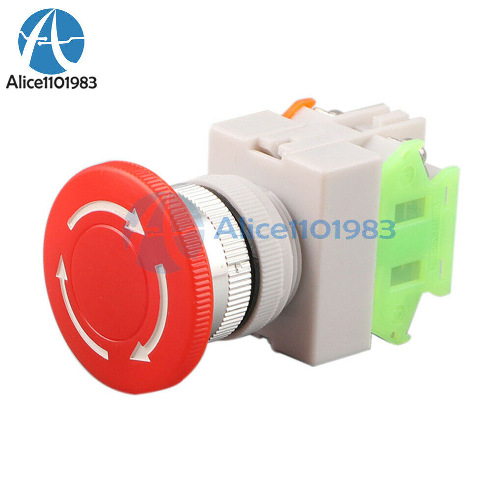 5PCS AC 660V 10A Mushroom Cap 1NO 1NC DPST Emergency Stop Red Push Button Switch