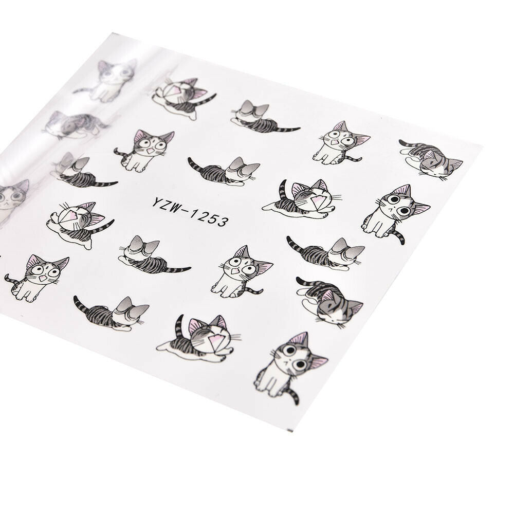 Nail Art Decals Nail Wraps Water Transfers Funny Cute Happy Cat DIY Stickers