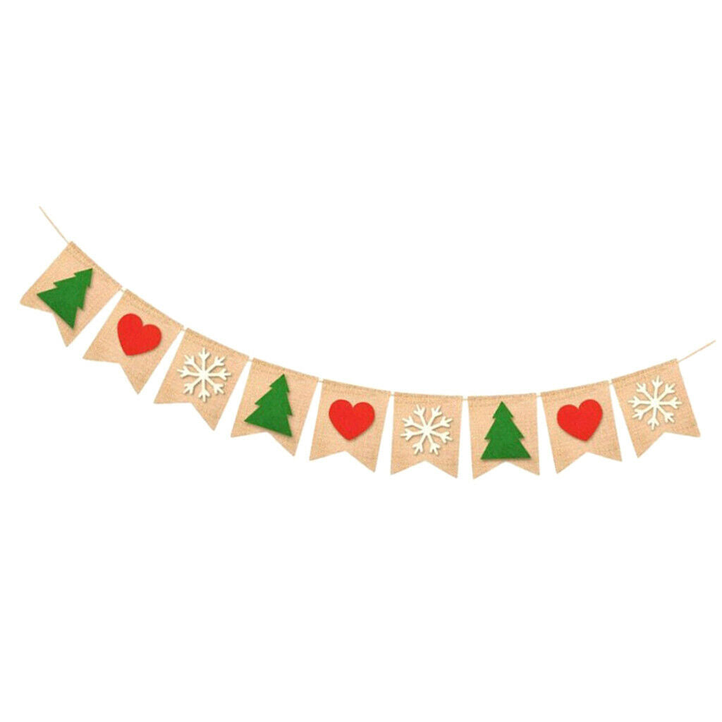 Christmas Tree Heart Snowflake Burlap Linen Banner Garland Decoration Props