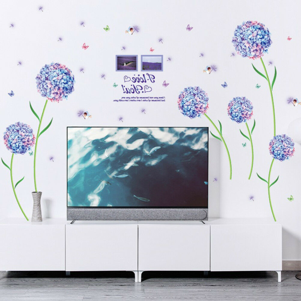 Blue Flower Ball Dandelion Wall Stickers Entrance Bedroom TV Wall Xmas BarDec Tt