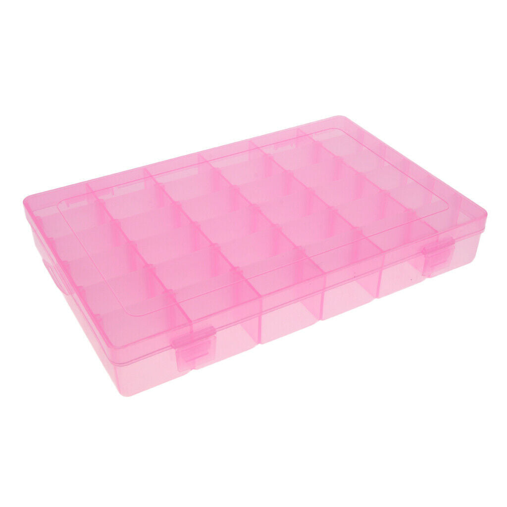 36 Slots Plastic Empty Nail Art Tips Storage Jewelry Beads Container Case Pink