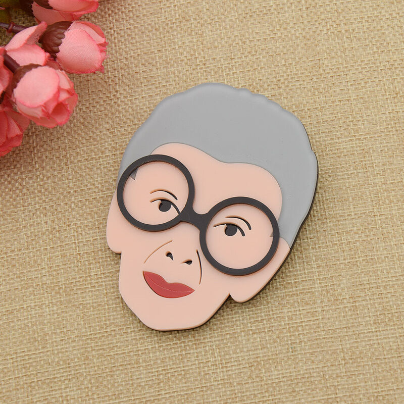 Cartoon Old Granny Portrait Brooch Pin Acrylic Jewelry Gift Clothes Bag Decor