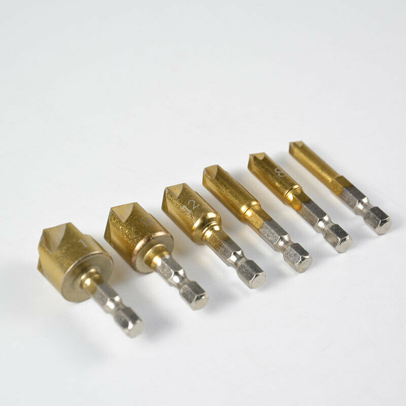 New 6Pcs/Set 90Â°Hex 5 Flute Drill Bit Set 6-19mm Counter Sink Chamfer Cutter