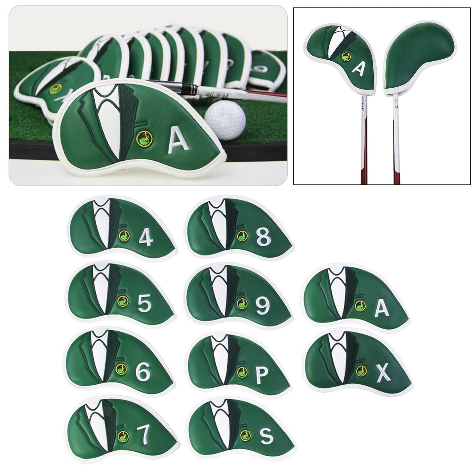 10Pack Premium Leather Golf Iron Headcover 4-9,P,S,A,X Club Head Cover Guard