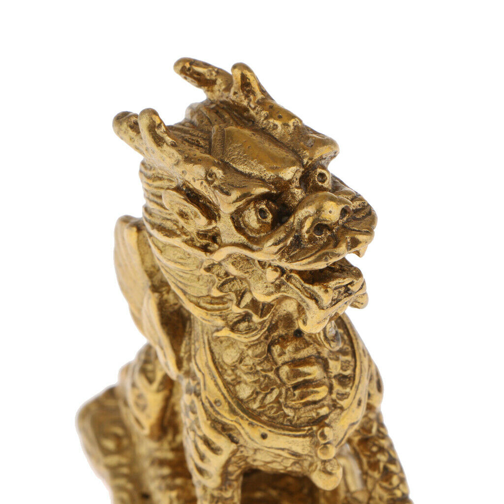 Golden Feng Shui Ornament Chi Lin/Kylin Wealth Prosperity Lucky Statue Handcraft
