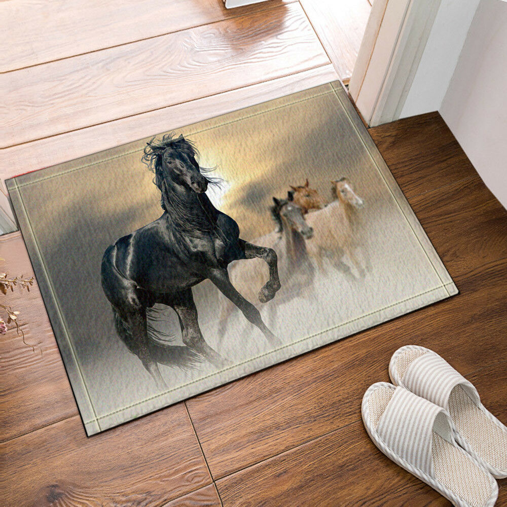 Running Black Horse Non-Slip Doormat Bath Mat Bathroom Bedroom Rug Indoor