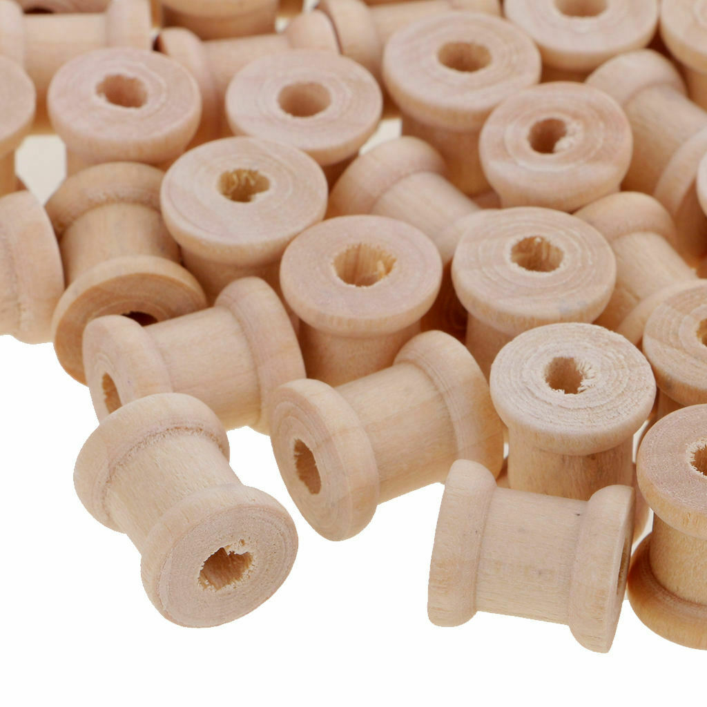 100 Pack Natural Color Wooden Empty Spools for Thread String Ribbons Wires