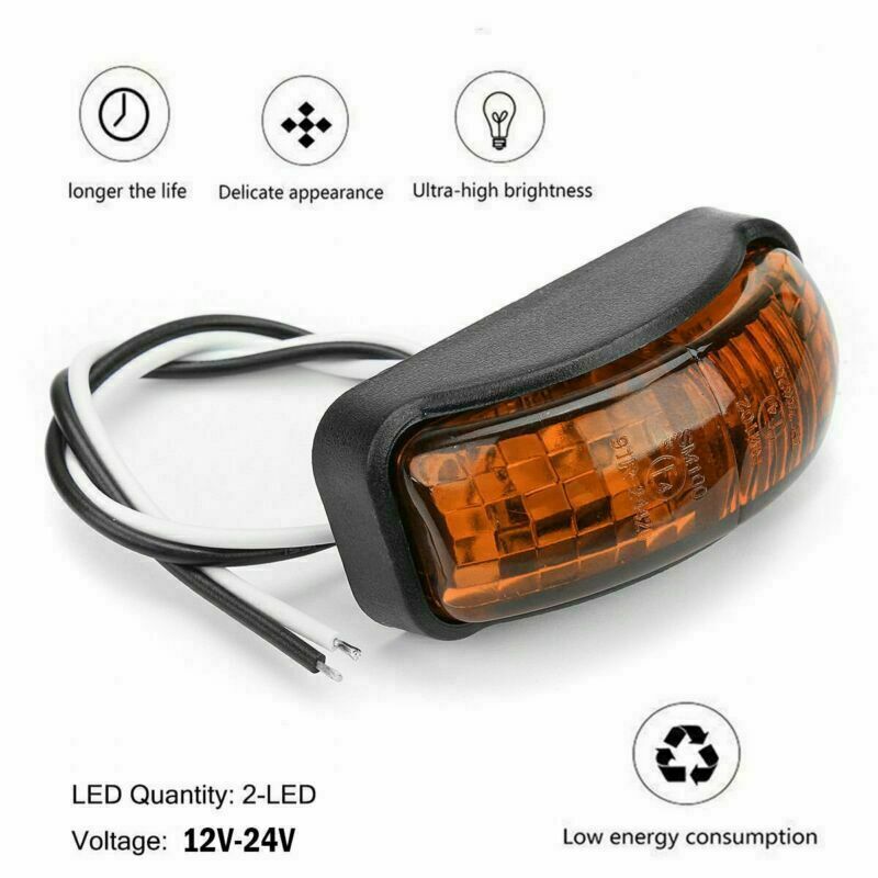 4x Universal Side Marker Light Trailer truck 2 Diode Clearance LED Amber Lamp
