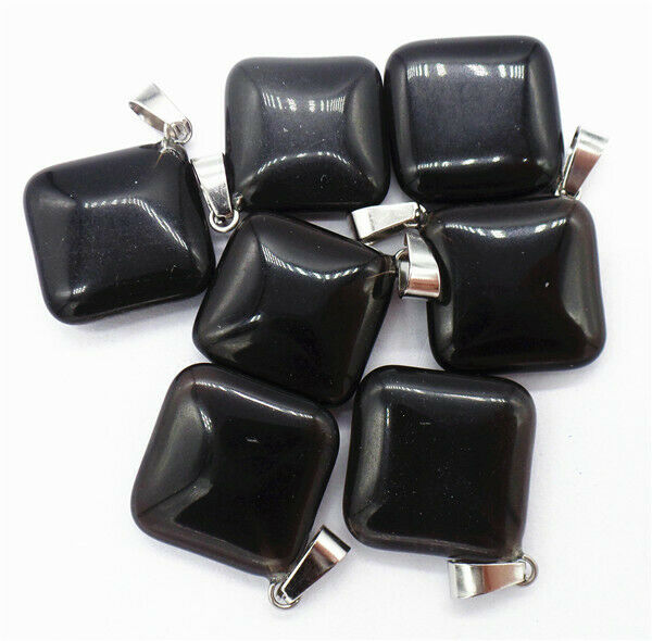 100Pcs 25x6mm Wholesale Black Obsidian Rhombus Pendant Bead Accessories HH8236