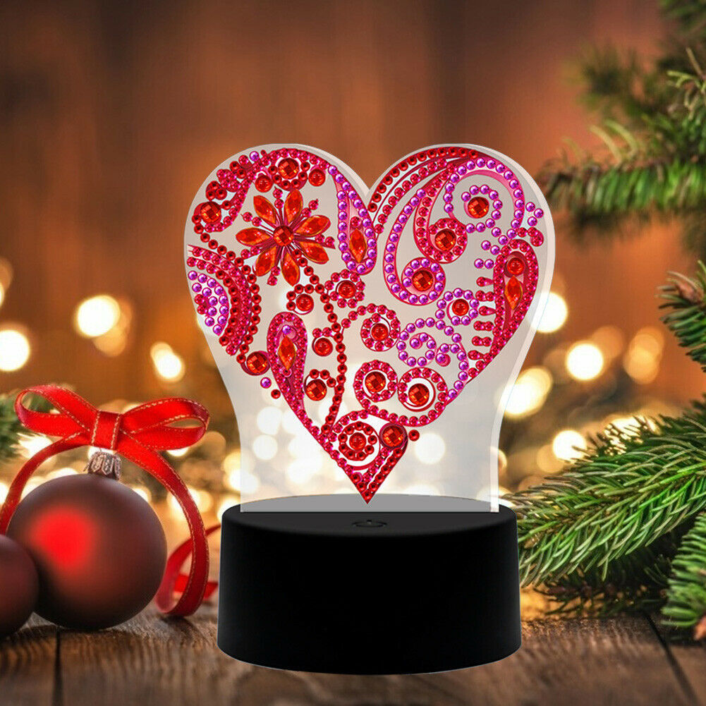 DIY Diamond Painting Heart LED Light Special Shaped Embroidery Rhinestones @