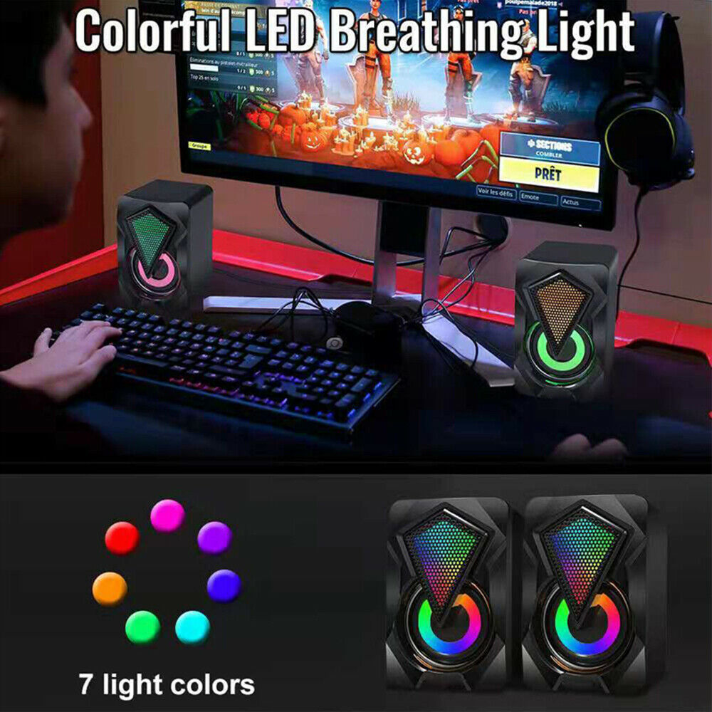 X2 Computer Speaker LED Subwoofer RGB Light USB Wired Home Theater System