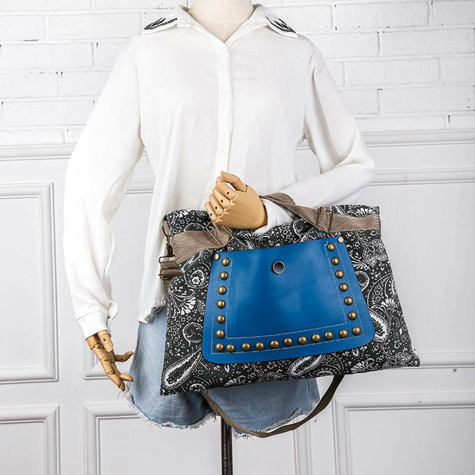 Canvas Ethnic Handle Bag Rivet Handbag Double Sided Girls
