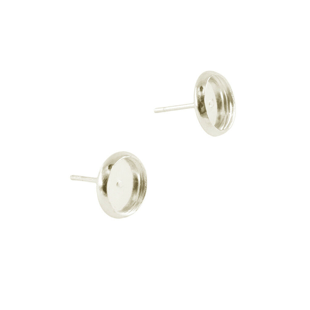 48Pcs/Lot 8mm DIY Round Bezel Blank Tray Stainless Steel Stud Earrings Post