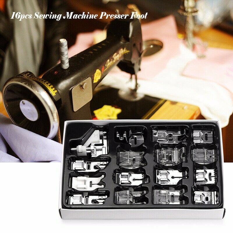 16Pcs Domestic Sewing Machine Accessories Presser Foot Feet Kit Set Hem FootBDA