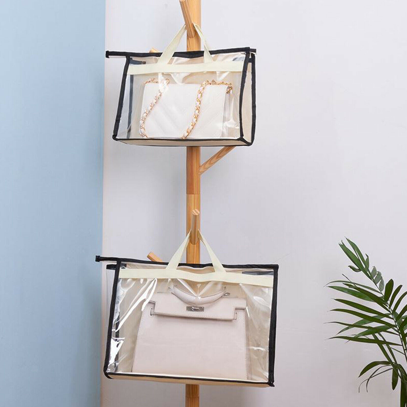 Handbag Organizer for Wardrobe Closet Transparent Storage Container Beige S