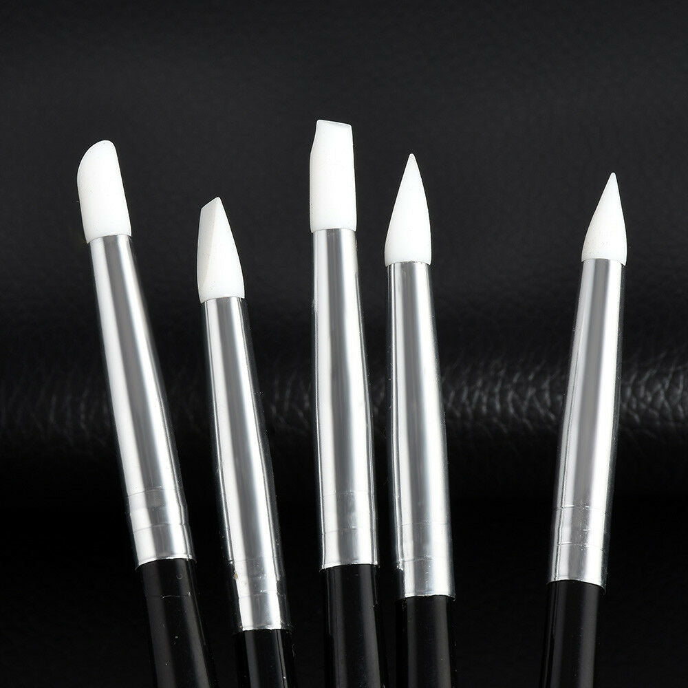 5Pcs Soft Silicone Nail Art Design Stamp Pen Brush UV Gel Carving Craft Pencil J