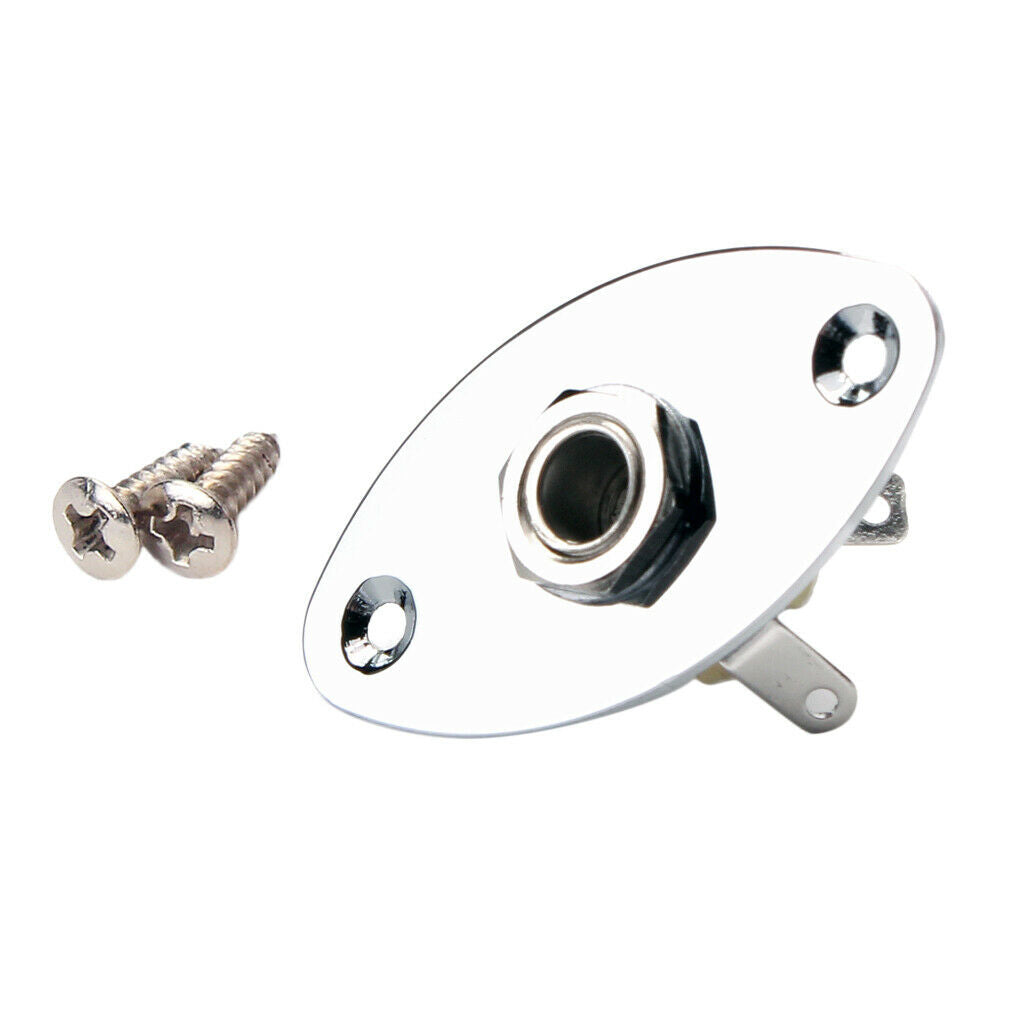Chrome 1/4'' Oval Flat Guitar Output   Plate Socket for Cigar Box Electric