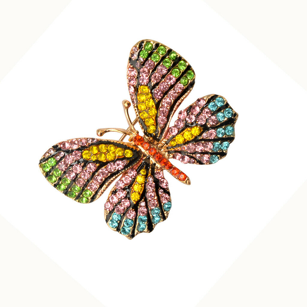 Retro Colorful Crystal Butterfly Brooch Pin Jewelry Gift for Girl Women-Blue