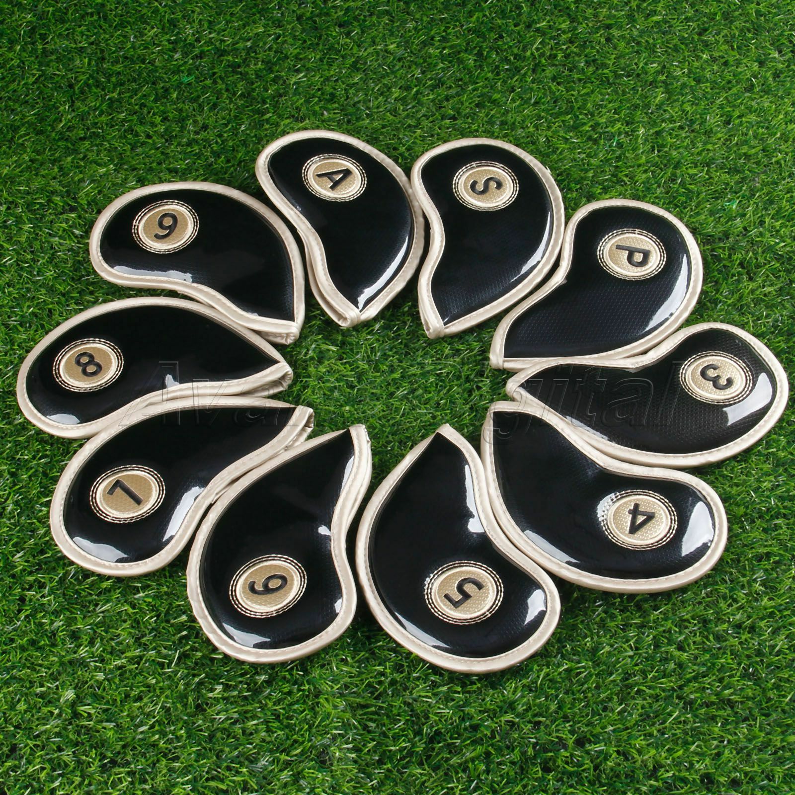 10 Pcs Sports Black Golf Iron Head Covers Smooth Surface PU Leather Water-proof