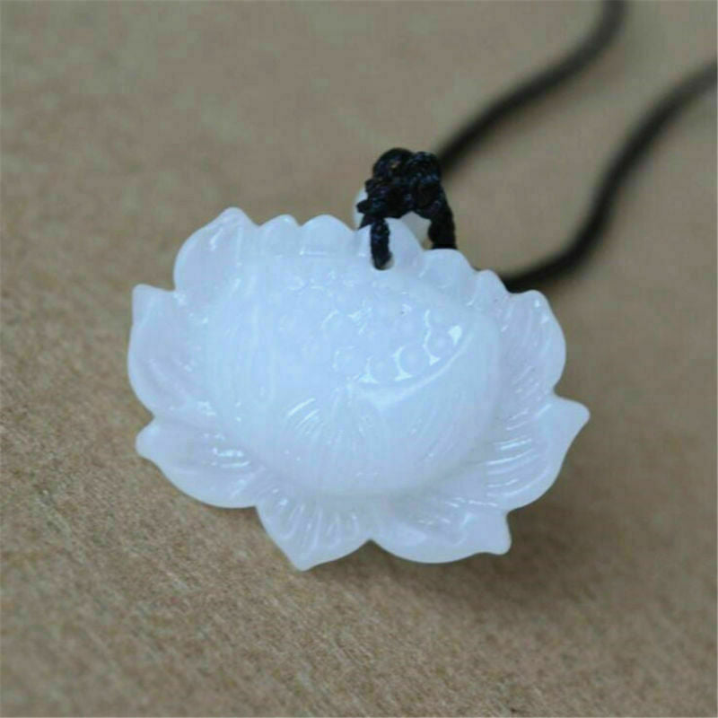 Fashion Charm Women Hand-Carved White Jade Lotus Flower Pendant Jewelry Gift
