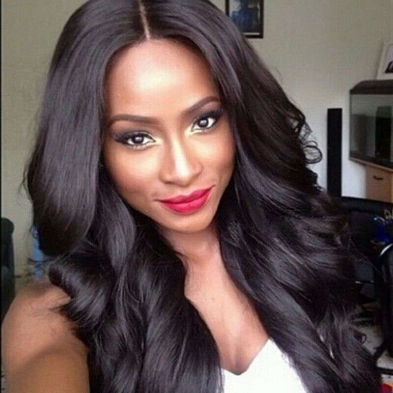 Women Girls Black Natural Long Wavy Wig Brazilian Hair African Curly Wavy  WDD