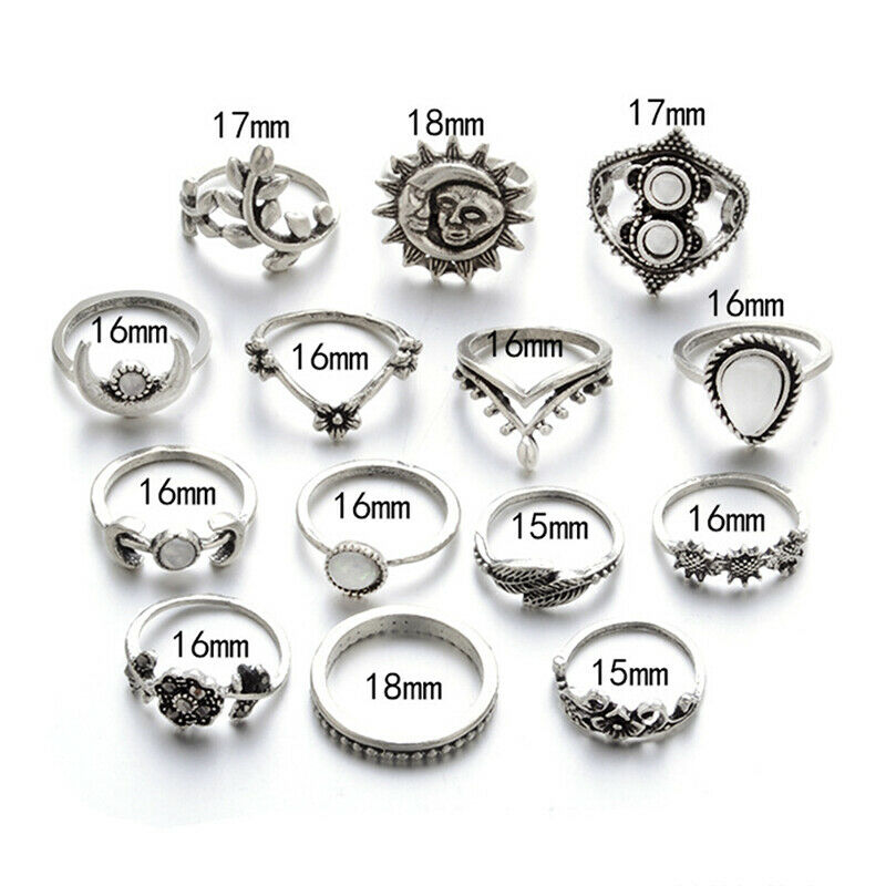 14Pcs/Set Boho Stack Crystal Flower Moon Sun Knuckle Ring Midi Finger Rin.l8