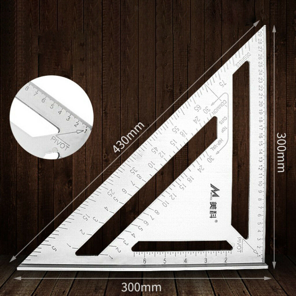 Metric 30cm Aluminum Carpenter Triangle Square Ruler Angle Measuring Durable