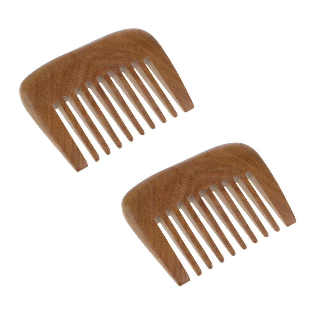 2x Natural Green Sandalwood Wide Tooth Comb Anti Static Detangler Beard Comb