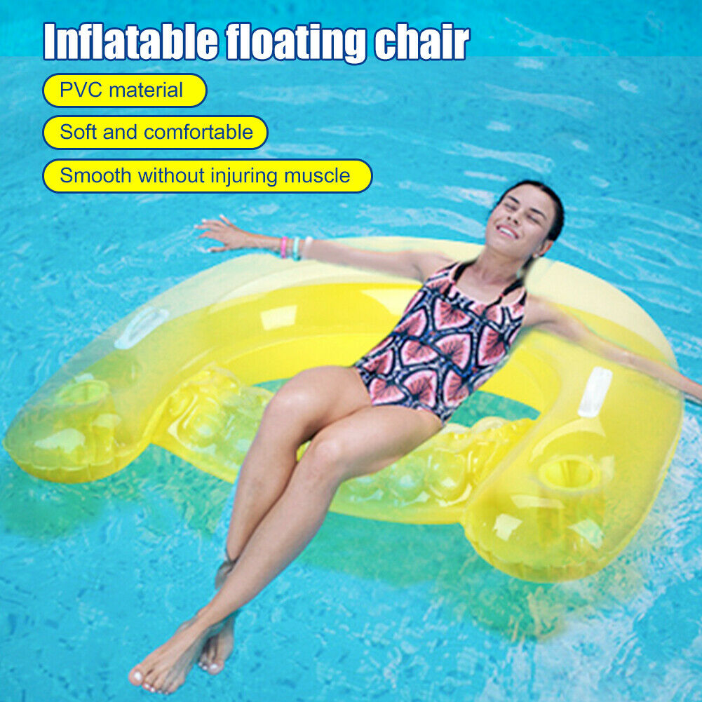 Inflatable Pool Seat with Cup Holder Swimming Pool PVC Floating Hammock Beach @