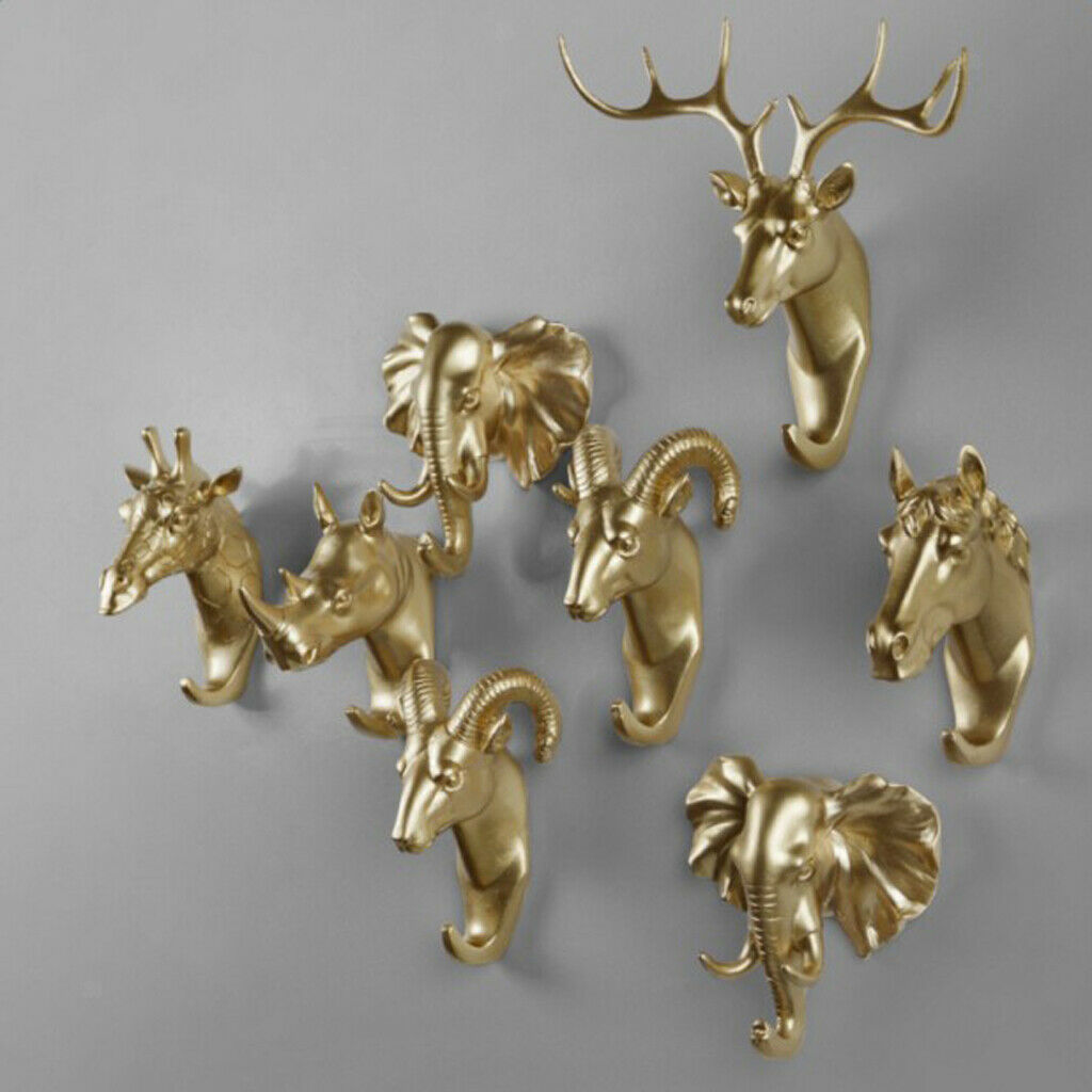2pcs Nordic Style Hook Animal Head Hook Rack Holder Golden Color  f/ Bedroom