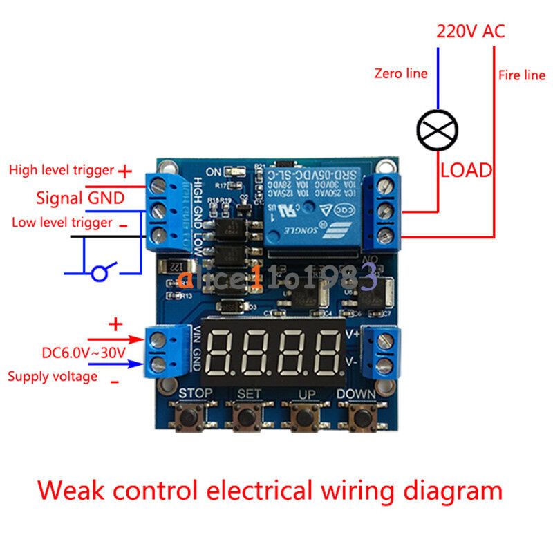 1-Channel Relay Module Trigger Delay Cycle Timer Circuit Switch Adjustable 6-30V