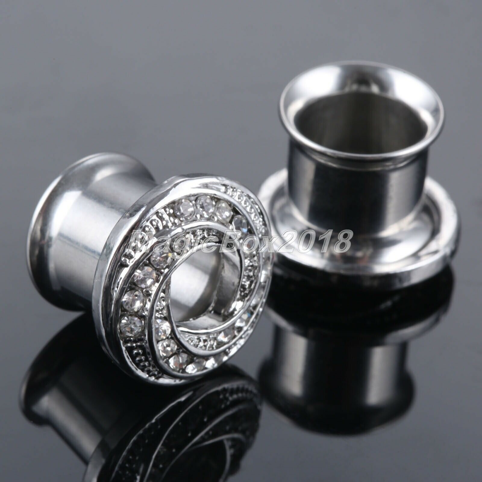 Bagel Shape Spiral Rhinestone Earring Tunnel Stretcher Magnificent Silvery 8mm