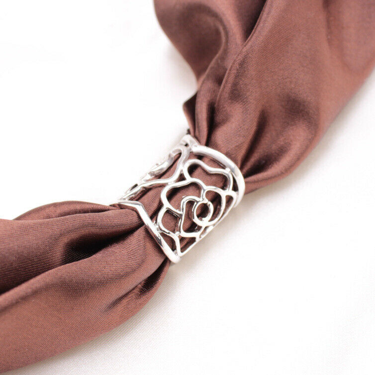 4x Fashion Silk Scarf Buckle Anti-slip Flower Filigree Scarf Ring Clip
