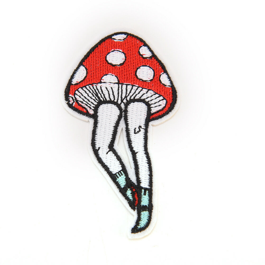 2pcs cartoon leg mushroom patch human leg boho hippie iron on applique bad.l8
