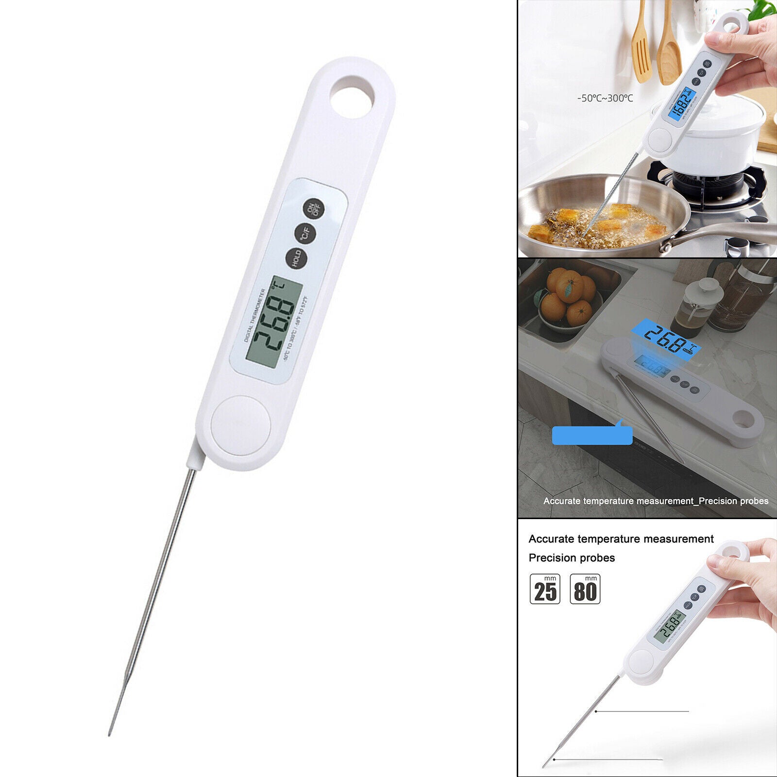 Instant Read Digital Food Thermometer Folding Probe Cooking Meat Milk Tool
